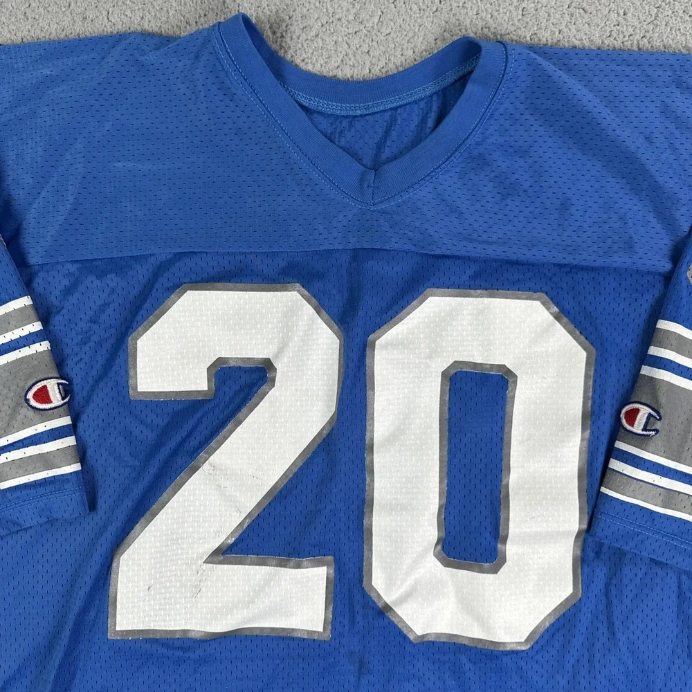 VTG Champion Detroit Lions Barry Sanders Football Jersey Men 52 Blue Made in USA - Picture 7 of 16
